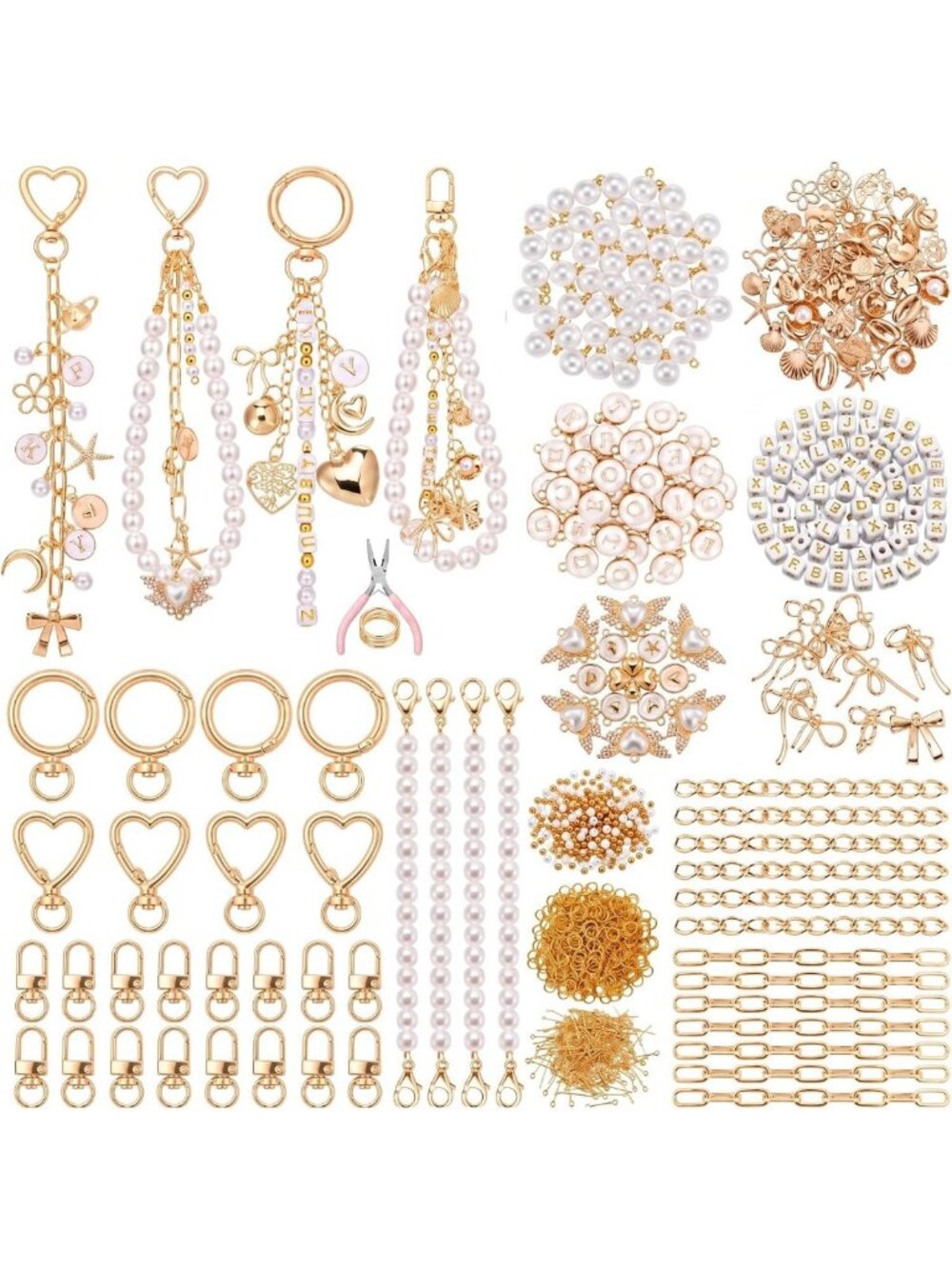 DIY Pearl Charms Keychain Making Kit - 1136 Pcs Lip Gloss Craft Supplies